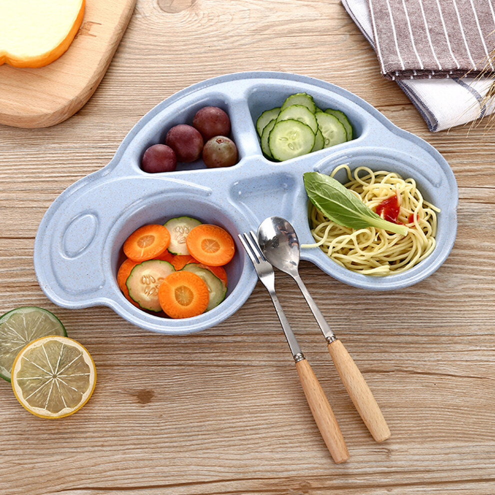 (Blue) Baby Toddler Divided Plates Dinner Non Slip Kids Tray