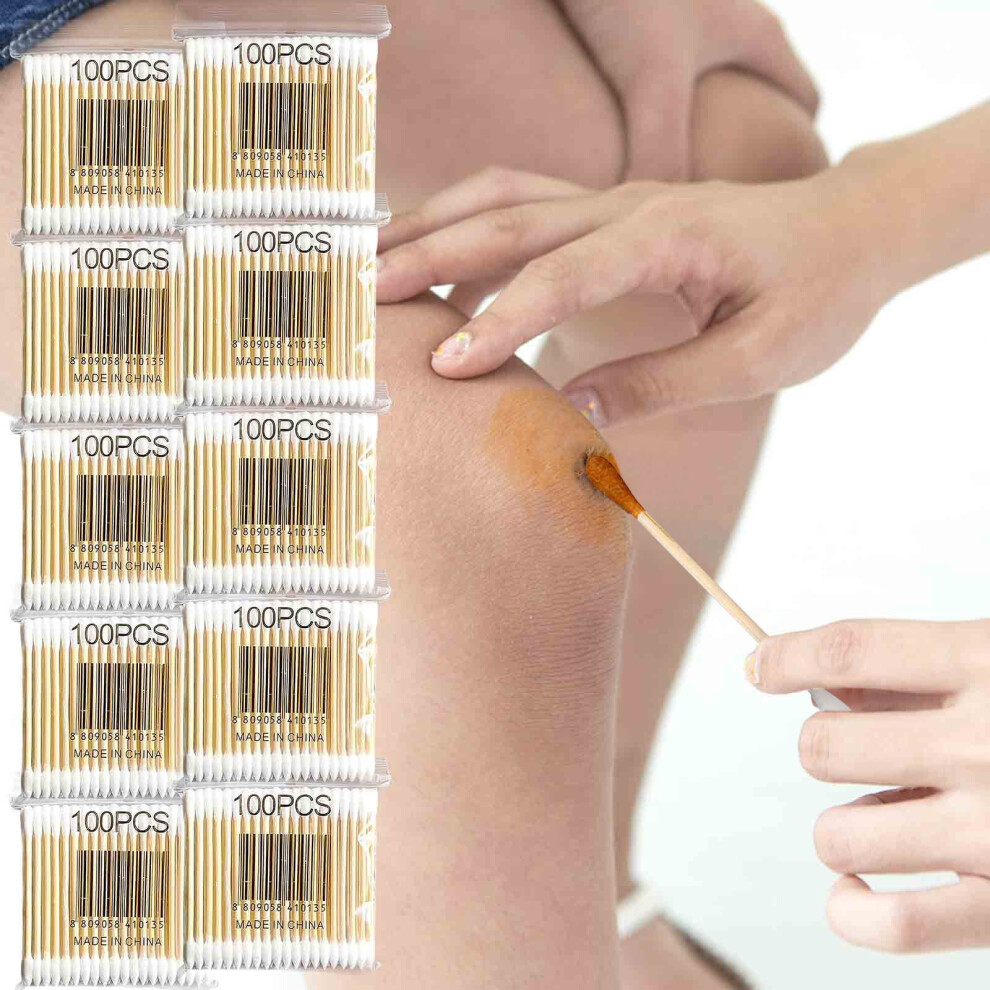(C) 100 Soft Bag Wood Stick Double Swab Sanitary Swab