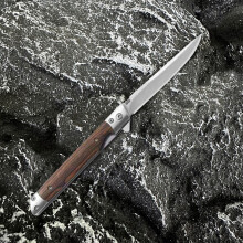 (D) Damascus Pocket Knife Survival Knife Sandalwood Handle Folding Knife Outdoor Folding Knife