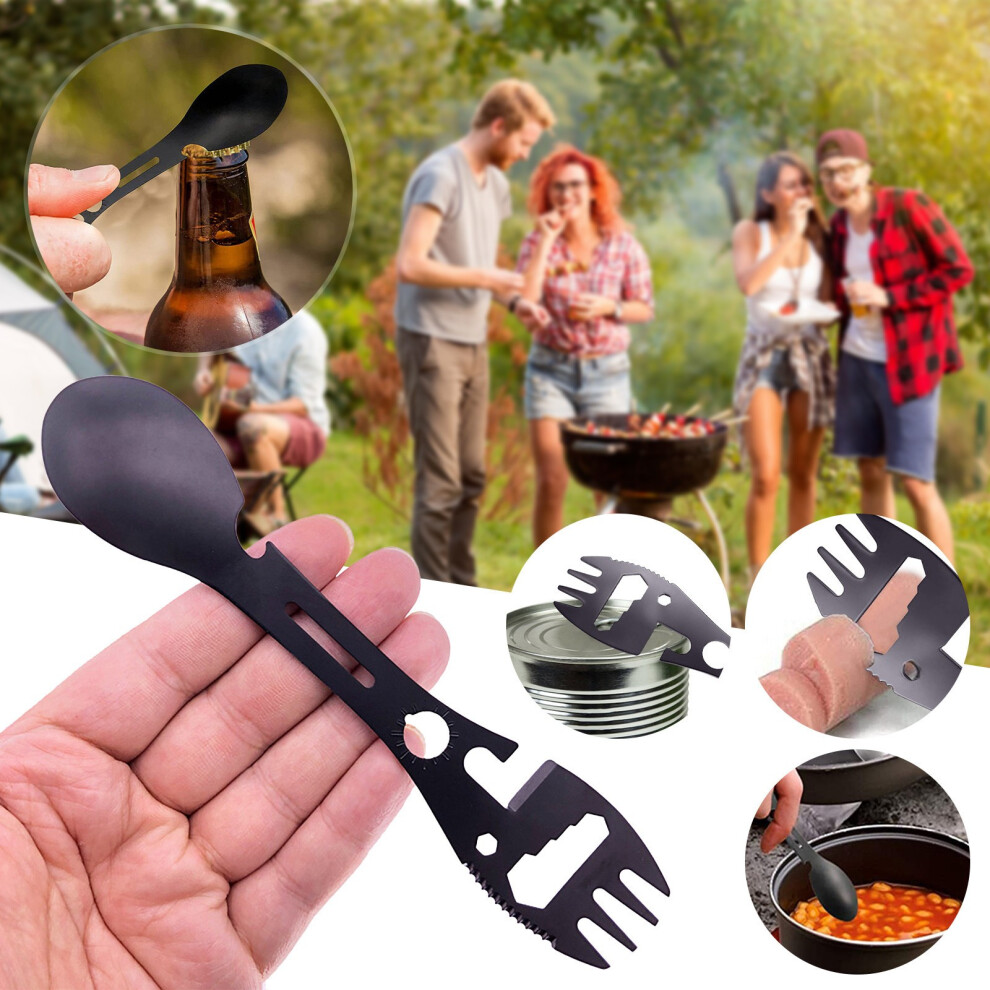 (Black) 2pcs Multifunctional Fork Spoon And Knife Camping Outdoor Tableware Cookware-image-OPC-PJVTZP5-NEW