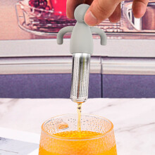 (Gray) Human Shaped Tea Filter Tea Making Machine Stainless Steel Tea Glass Tea Making Machine Tea Filter Creative Tea Glass
