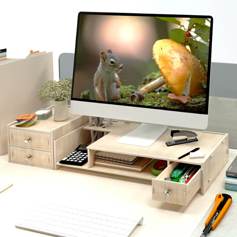 (Black) Multi-Function Desktop Monitor Stand Wood Shelf Plinth Computer Screen Riser Laptop Strong Laptop Stand Holder Wooden Lapdesks Black 8727971586532