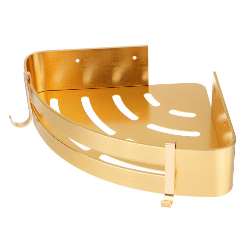 (Gold) Corner Wall Shelf Aluminum Bathroom Triangular Shower Bath Storage Rack Towel Holder Hanger 2