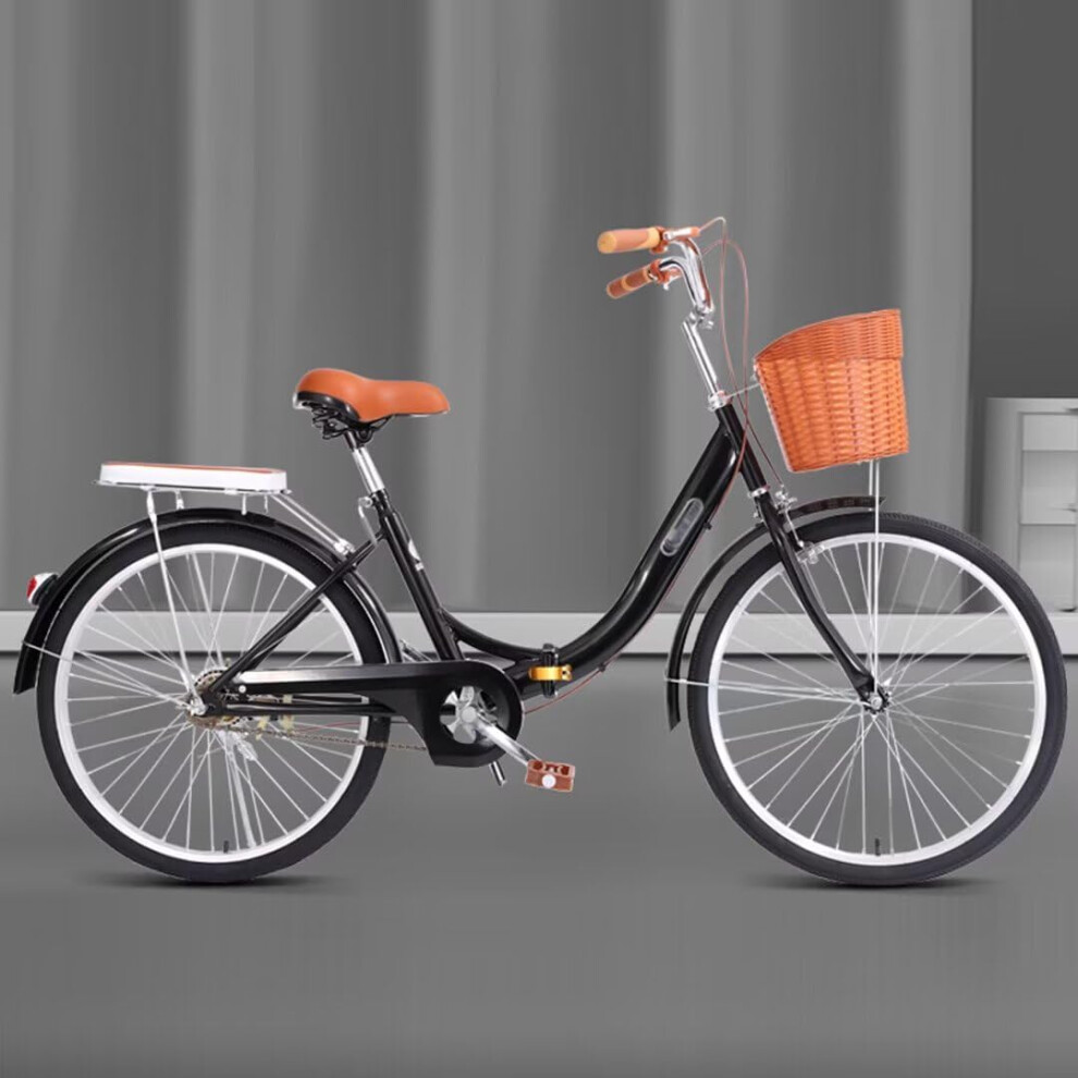 Folding Bike for Adults and Women, 24 Inch Comfort Cruiser with Adjustable Handlebar Seat, Front and Rear Brakes, Rear Rack, Black-image-OPC-PJVV8Q6-NEW