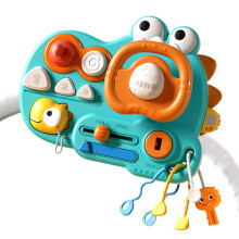 Steering Wheel Front Sensory Activity Board for Children - Dinosaur Design, Green Color, Early Educational Game for Home and Travel