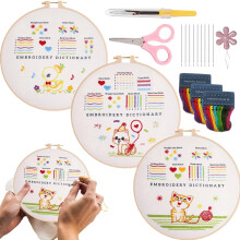 Embroidery Kit for Beginners and Adults, Hand-Stamped Design Set with Hoop, Scissors, Needle Threader for Travel