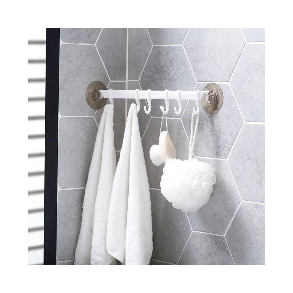 (White, 1 Count) Wall Mounted 6 Row Hook, Modern Punch Free Adhesive Hanging Hook, Home Organizer For Kitchen Bathroom, Bathroom Essentials Accessorie 3324542919512