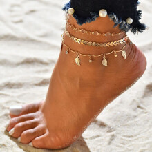 Tassel Crystal Leaf Anklet Adjustable Gold Arrow Rhinestone Multilayer Foot Jewelry for Women Girls Summer Beach Style