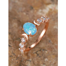 (Blue, 6) Summer Oval Shaped Artificial Gemstone & Rhinestone Decorated Statement Ring, Gifts for Her, Wedding & Engagement Jewelry Gift for Women,