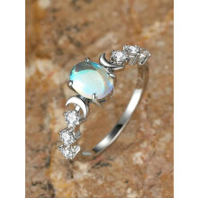 (Multicolor, 5) Summer Oval Shaped Artificial Gemstone & Rhinestone Decorated Statement Ring, Gifts for Her, Wedding & Engagement Jewelry Gift for Women,