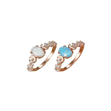 (Rose Gold*1 pc+Blue*1 pc, 10) Summer Oval Shaped Artificial Gemstone & Rhinestone Decorated Statement Ring, Gifts for Her, Wedding & Engagement Jewelry Gift for Women,