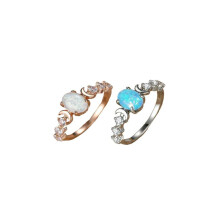 (Rose Gold*1 pc+Silver*1 pc, 6) Summer Oval Shaped Artificial Gemstone & Rhinestone Decorated Statement Ring, Gifts for Her, Wedding & Engagement Jewelry Gift for Women,