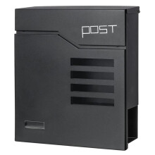 Letter Box with Newspaper Compartment, Black Wall Mailbox with Key Lock, Large Capacity 37x33x12 cm