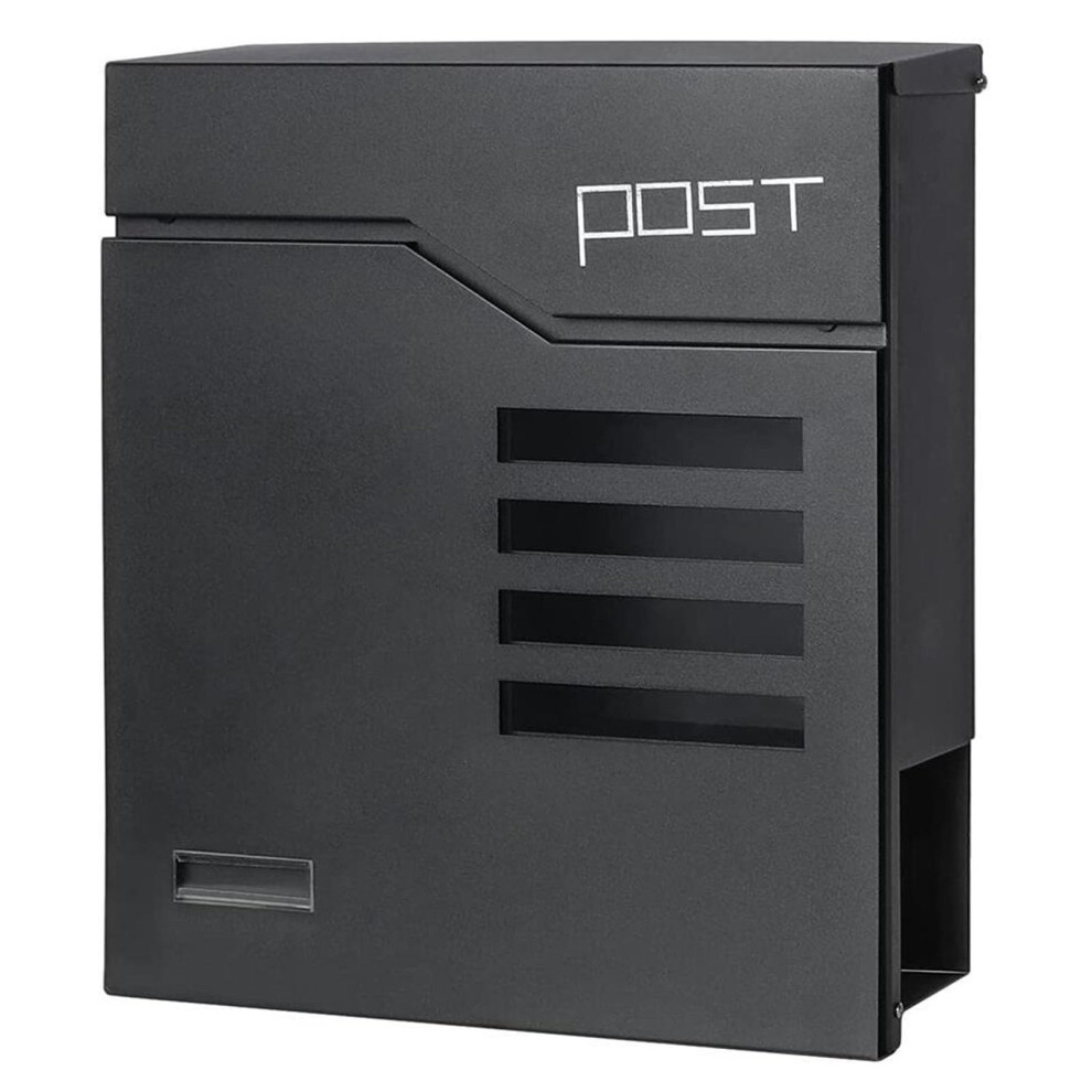 Letter Box With Newspaper Compartment, Black Wall Mailbox With Key Lock, Large Capacity 37X33x12 Cm 6947110288574