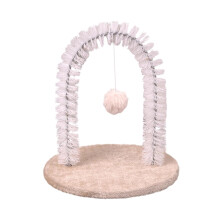 Cat Groomer with Curved Brush, Rubber Massage Pad for Shedding, Cat Hair Removal Tool for Head and Back - Cream Color