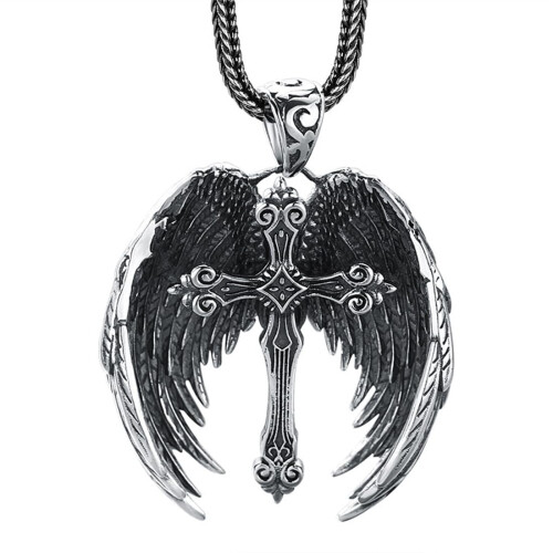 Cross Wing Pendant Necklace, 60cm Chain for Men