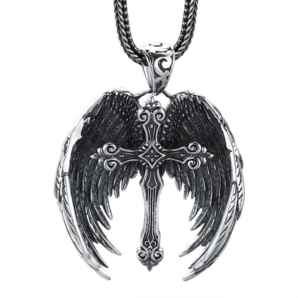 Cross Wing Pendant Necklace, 60cm Chain for Men