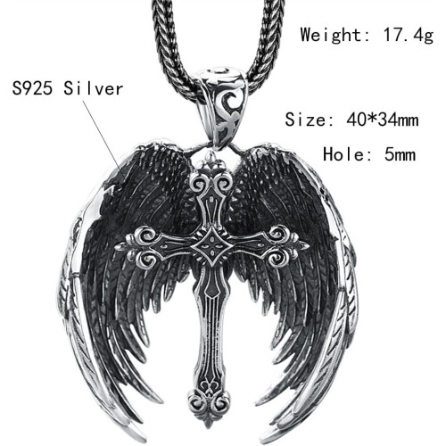 Cross Wing Pendant Necklace, 60cm Chain for Men 1