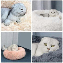 Pet Bed for Cats And Dogs Round Plush Dog Bed Donut Shaped Cat Bed