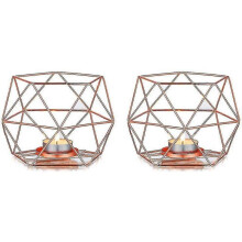Tea Light Candle Holders - 2 Piece Tea Light Stand Rose Gold Geometric Candle Holders for Wedding