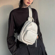 Backpack Women's New Trendy All-match Go Out Shoulder Bag Chest Bag Soft Leather Backpack 1 White