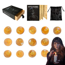 Runensteine - Wahrsagesteine Set With Guidebook & Bag for Beginners, Yellow Altar Decoration for Spiritual Rituals