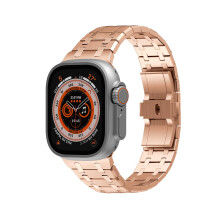 316L Stainless Steel Integrated Watch Strap for Apple Watch 8 7 6 5 4 SE 49mm 45mm 44mm 42mm Replacement Band Men Rose Gold