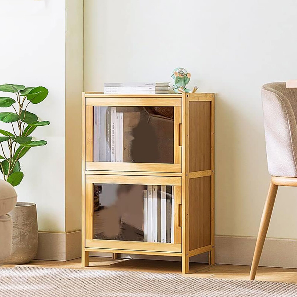 Bamboo Accent Cabinet 17" L x 12.5" D x 27" H, Tall Narrow Storage Cabinet with Doors and Shelves for Bathroom Kitchen Living Room-image-OPC-PJVWYX7-NEW