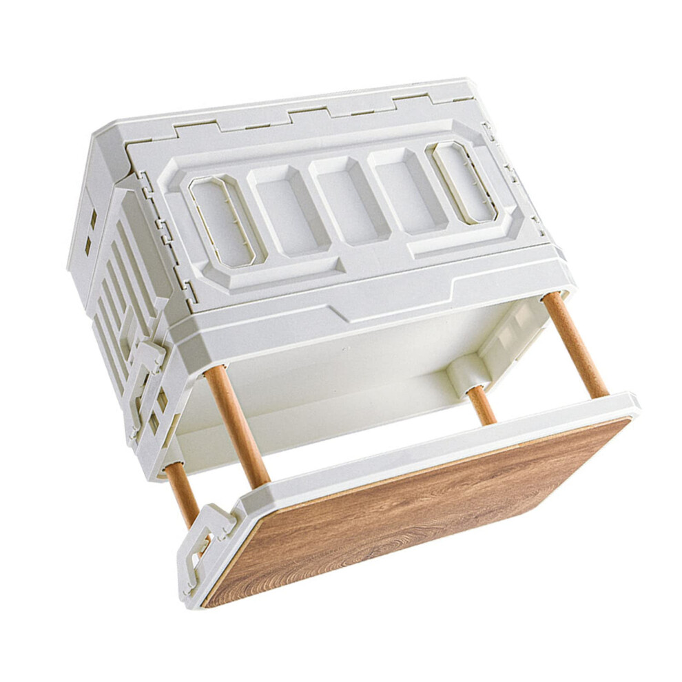 95L Folding Storage Box with Wooden Lid - Beige 3-Layer Container for Organizing Home and Office Supplies-image-OPC-PJVWZJQ-NEW