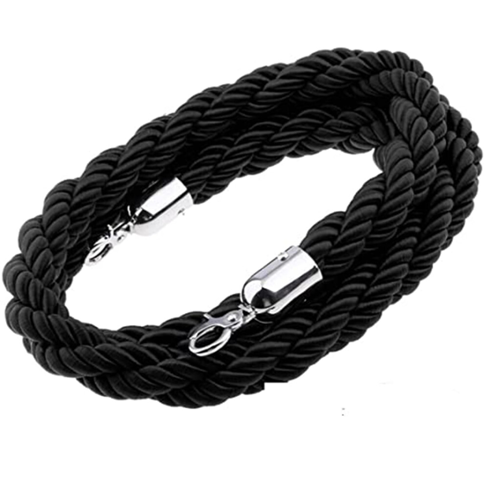 Queue Barrier Rope With Silver Hook, 4.9Ft Barrier Rope For Crowd Control, Carpet Events, Cinemas, Hotels, Black 6447073759864