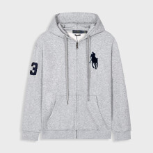 (Gray, XXL) Men's Classic Full Zip Small Pony Hooded Sweatshirt
