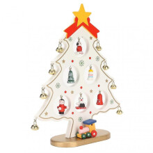 Wooden Christmas Tree Desktop Ornament Eco Friendly Shatterproof with 8 Bells and 7 Pendants