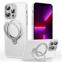 (White) Compatible For iPhone 13 Pro Max Case Compatible with MagSafe Drop Proof TPU PC Kickstand Phone Cover