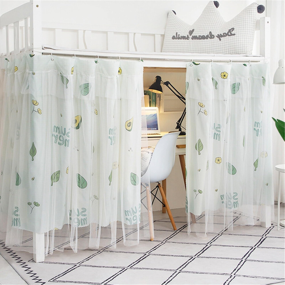Bunk Bed Curtains for Girls with Encrypted Mesh Drapes and Metal Grommets, Green 1.35M, Set of 2 Plus Top