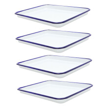 Vintage Enamel Baking Dish Set of 4, Rectangular Heat-Resistant Baking Tray, White Enameled Oven Pan, Durable Bakeware