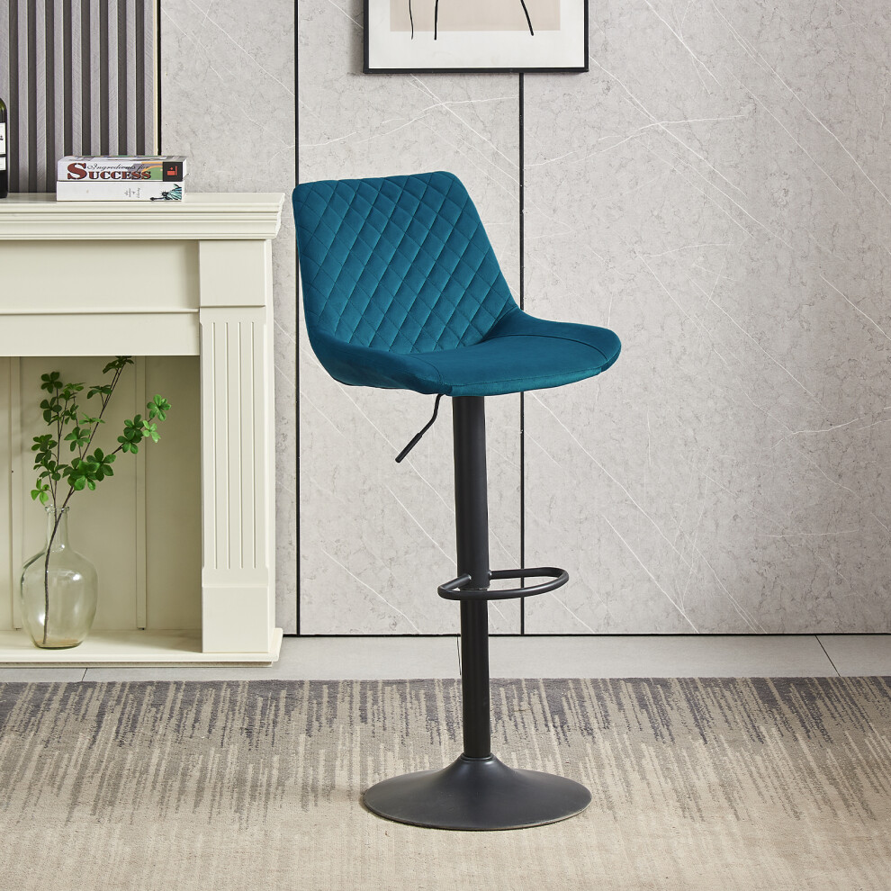 Ainpecca (Velvet Teal) 1Pcs Swivel Bar Stools Velvet/Faux Suede Breakfast Blue