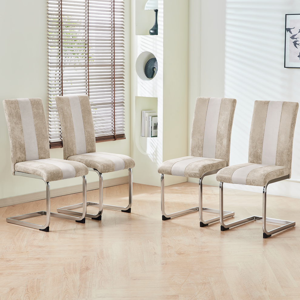 Ainpecca (4Pcs Beige) Dining Chairs Faux Suede High Back