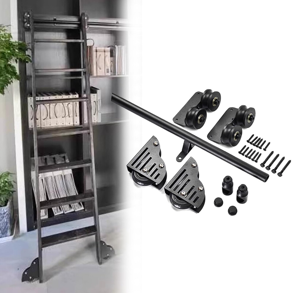 Schwarzes Schiebeleiter-Bibliotheks-Hardware-Kit 100-732 cm Mobile Leiterschienen mit BodenrollenrÃ¤dern fÃ¼r Zuhause und BÃ¼ro-image-OPC-PJVXDQP-NEW