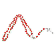 Rosary Necklace, Rose Flower Beads Catholic Virgin Cross Pendant for Women
