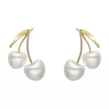 Cherries Pearls Earrings, 2pcs, Elegant Copper Jewelry for Sensitive Ears, Formal Casual