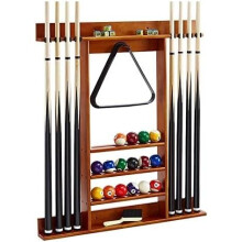 Wooden Wall-Mounted Billiard Cue Rack for 8 Cues, Commercial Pool Table Accessory for Club Gym Garage Easy Installation