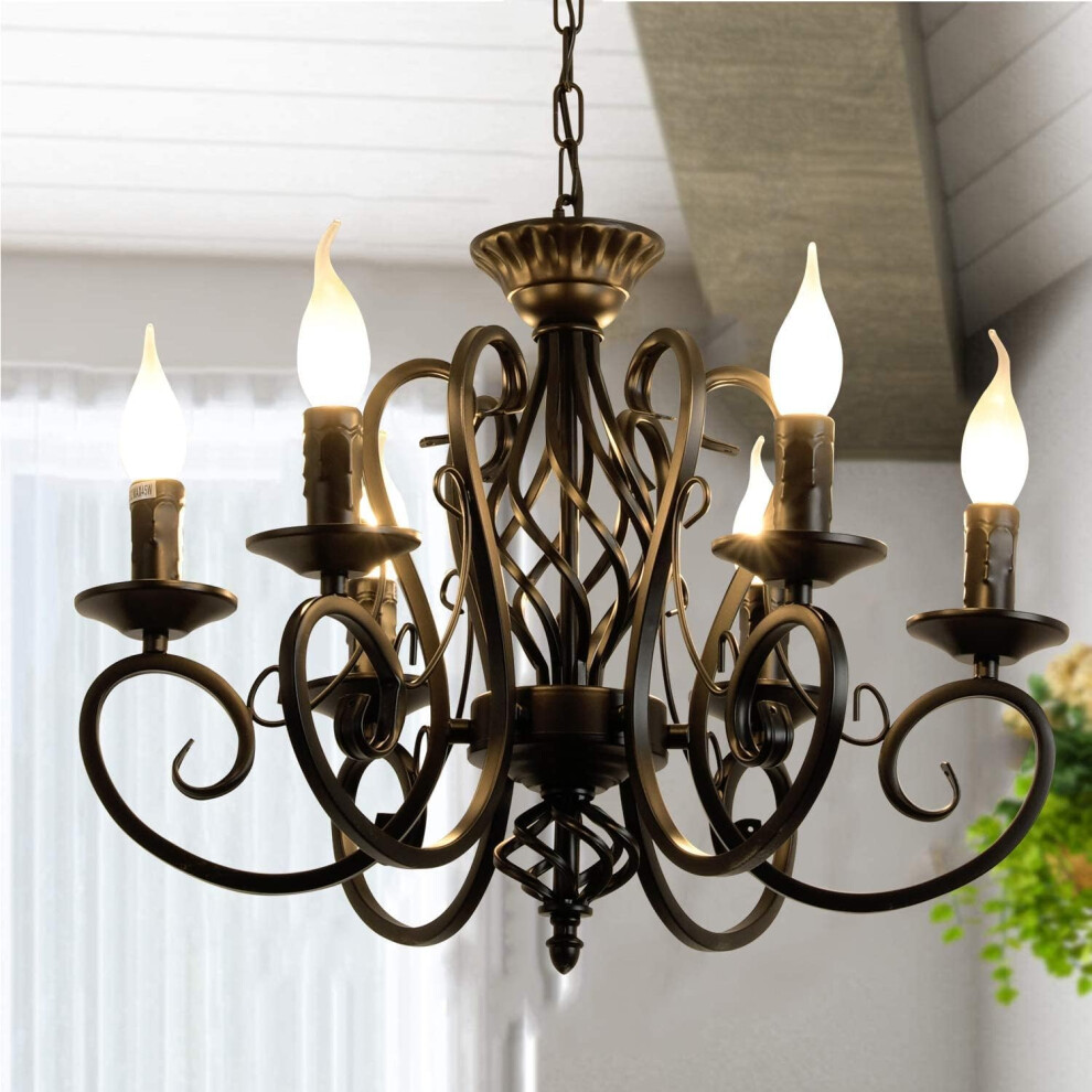 Ganeed French Country Chandelier,6- Candle Style Farmhouse Black/Light