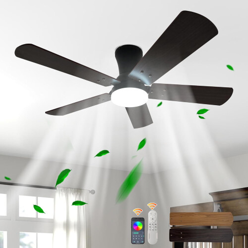 Ceiling Fans with Lights and Remote,Flush Mount RGB LED Dimmable