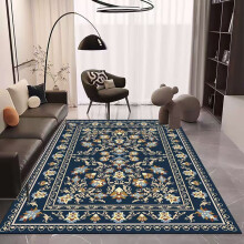 (Persian lace, 80*120cm) The living room features a 3D visual crystal velvet carpet covering a large area, with a coffee table blanket and absorbent carpet