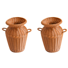 2X Imitation Rattan Gewebte Vase Kunst Vase Tischdekoration Pflanzen Blumentopf Faddish Blume Rattan Handwerk