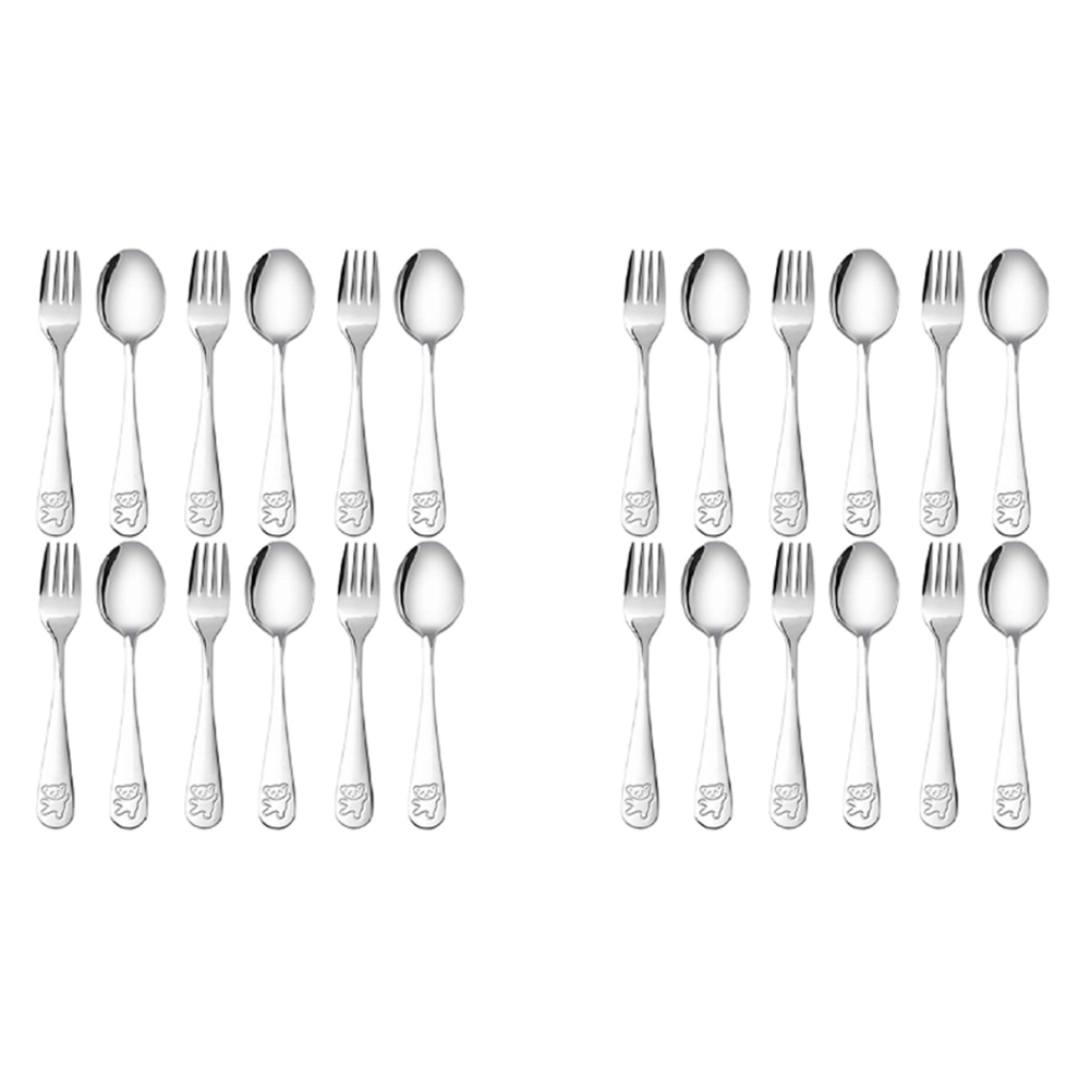 24 Pieces Kids Silverware Stainless Steel Children's Safe Flatware Child Spoon And Fork Set Toddler Utensils Jojomino