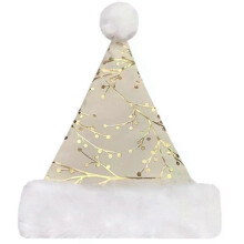 Santa Hat, Gilding Pattern Plush Xmas Hat for Winter Festival Party Supplies