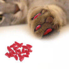 (Red--L) 20pcs Colorful Soft Non-toxic Pet Cat Claw Covers Paws Nail Caps Protective High