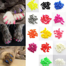 (Blue -- XS) 20pcs Colorful Soft Non-toxic Pet Cat Claw Covers Paws Nail Caps Protective High