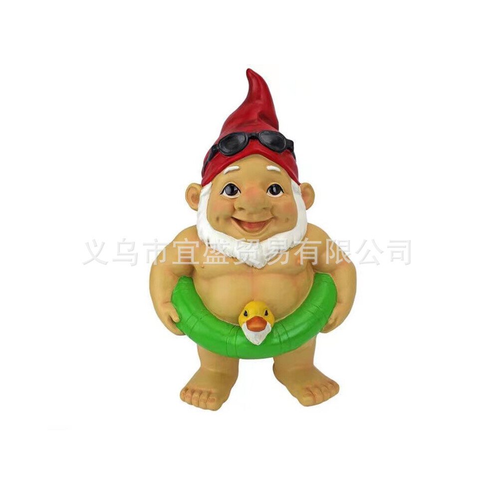(Swimming Ring Dwarf - Green Ring) Swimming Ring Bearded Dwarf Garden Gnome Ornament Resin Decoration Duck Float Creative Water Feature-image-OPC-PJVXNGK-NEW